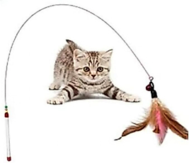 joy joy Kedi Oyun Oltası,Kedi Oltası Elastik Tüylü Çanlı Ponponlu Peluş Kedi Oyuncağı