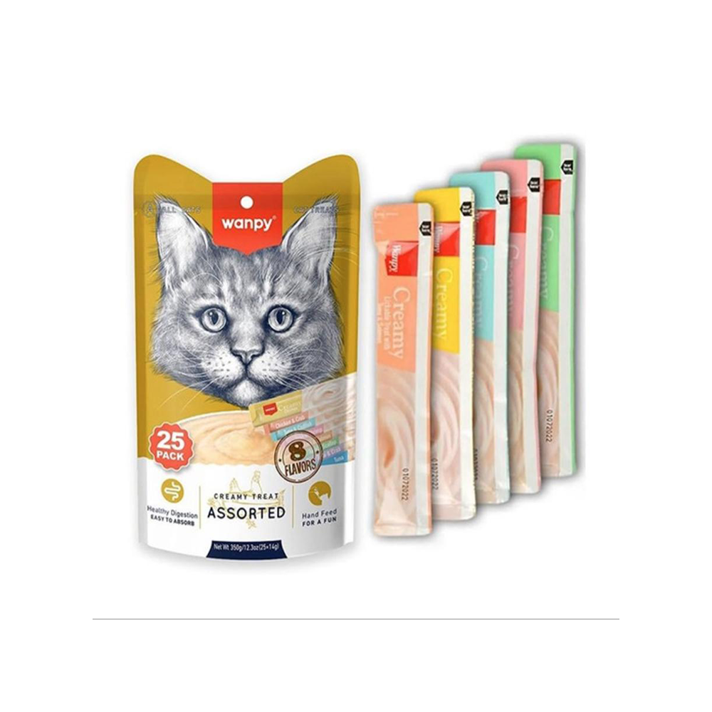Wanpy Creamy Treat - Krem Ödül Maması Wanpy Karışık 8 Lezzetli Krema Kedi Ödülü 25*14 gr