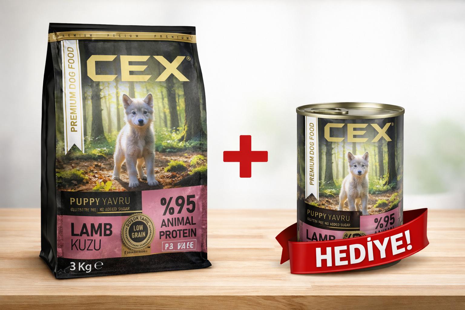 Cex Puppy Premium Kuzulu Yavru Köpek Maması 3 kg + 415 g Yaş Mama HEDİYE