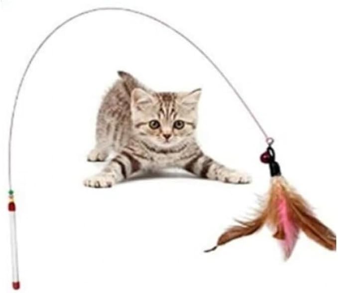 joy joy Kedi Oyun Oltası,Kedi Oltası Elastik Tüylü Çanlı Ponponlu Peluş Kedi Oyuncağı