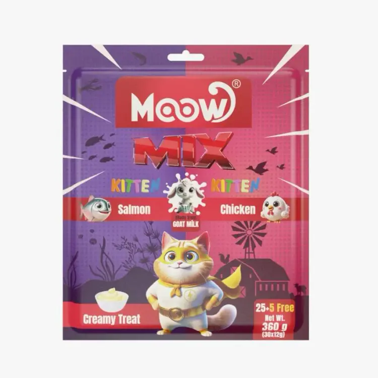 Moow Mix Somonlu & Tavuklu Keçi Sütlü Yavru Kedi Krema 12gr x 30' lu