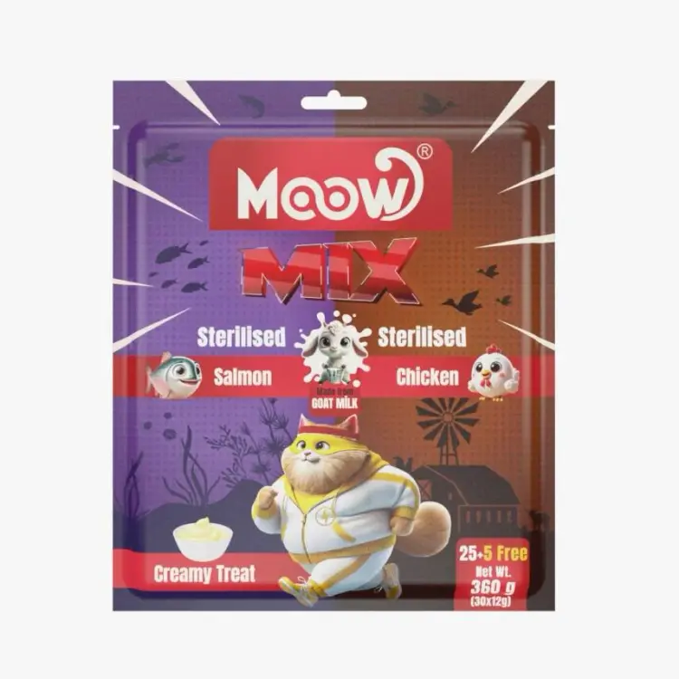 Moow Mix Somonlu & Tavuklu Keçi Sütlü Sterilised Kedi Krema 12gr x 30' lu