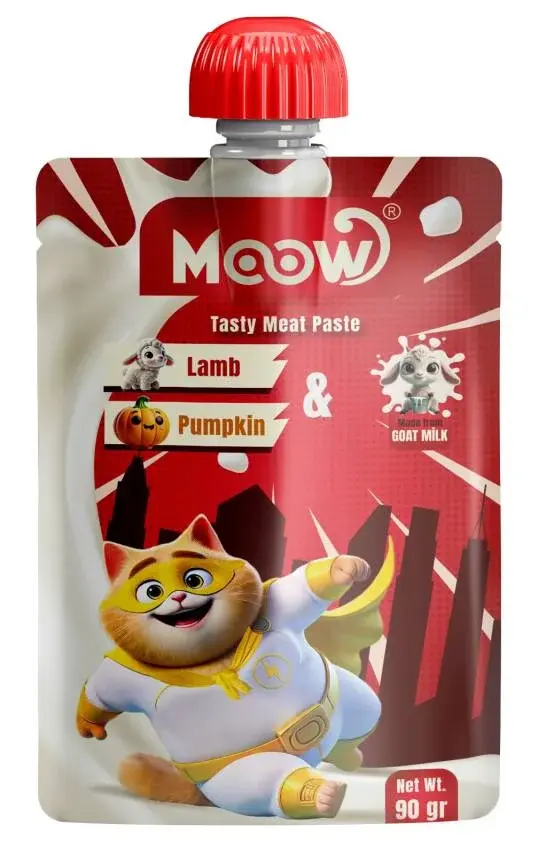 Moow Taze Kuzulu & Balkabaklı Keçi Sütlü Kedi Et Ezmesi 90gr*4